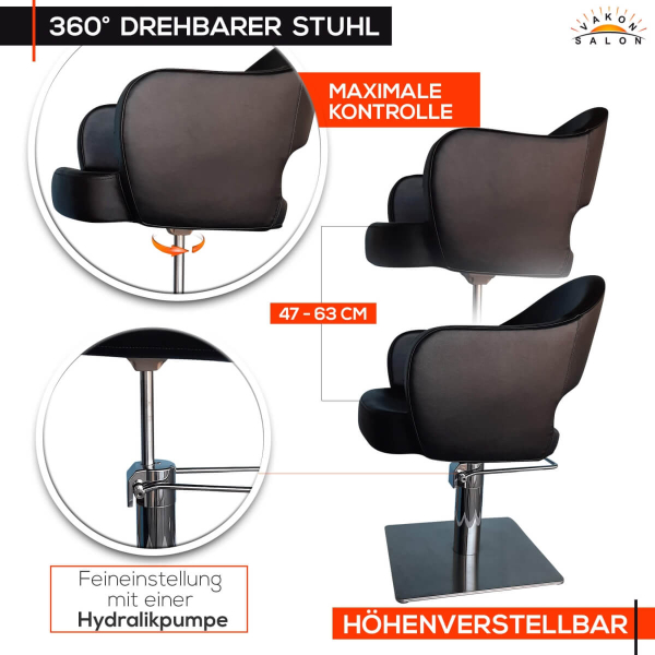 Friseurstuhl höhenverstellbar - Bodenplatte aus Edelstahl, Friseursessel, Friseureinrichtung Design 7