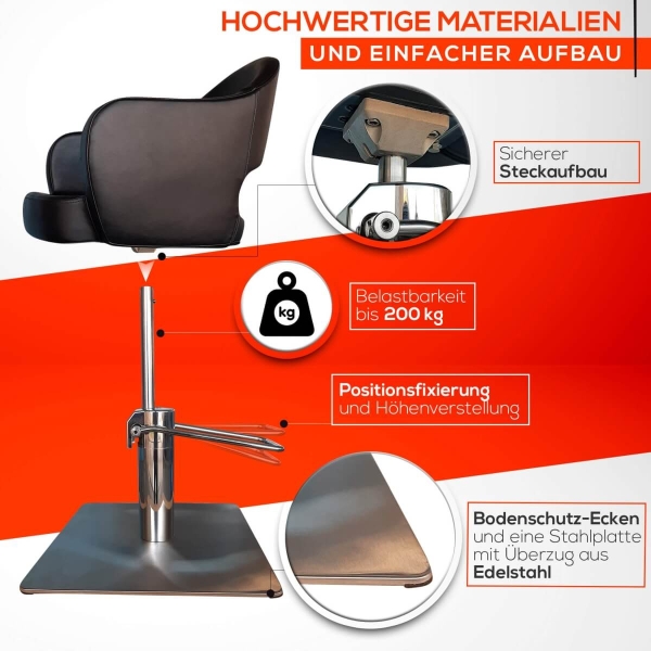 Friseurstuhl höhenverstellbar - Bodenplatte aus Edelstahl, Friseursessel, Friseureinrichtung Design 7