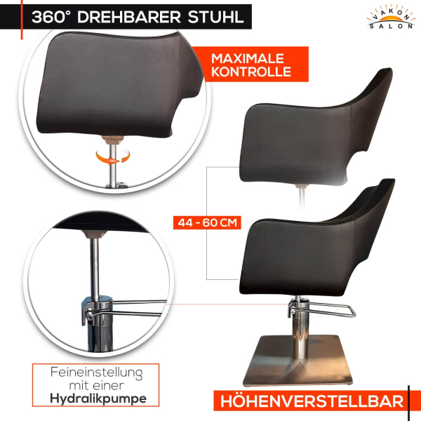 Friseurstuhl höhenverstellbar - Bodenplatte aus Edelstahl, Friseursessel, Friseureinrichtung Design 8
