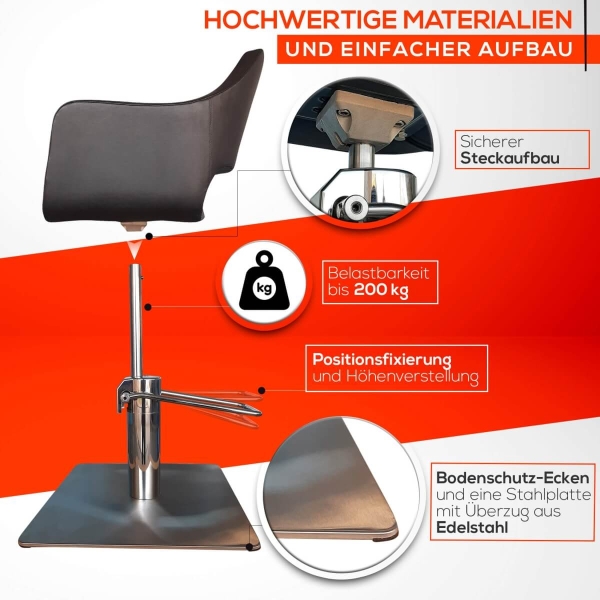 Friseurstuhl höhenverstellbar - Bodenplatte aus Edelstahl, Friseursessel, Friseureinrichtung Design 8