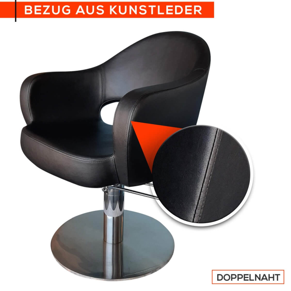 Friseurstuhl höhenverstellbar - Hydraulik und runde Bodenplatte aus Edelstahl, Friseursessel Design 7
