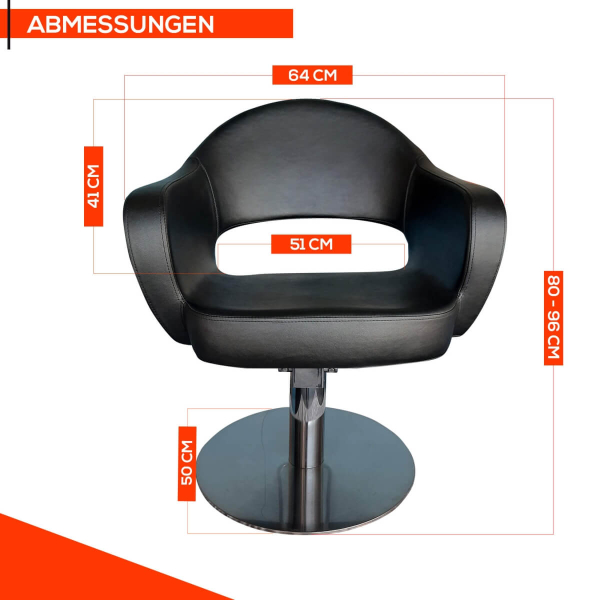 Friseurstuhl höhenverstellbar - Hydraulik und runde Bodenplatte aus Edelstahl, Friseursessel Design 7