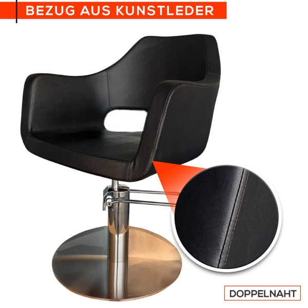 Friseurstuhl höhenverstellbar - Hydraulik und runde Bodenplatte aus Edelstahl, Friseursessel Design 8