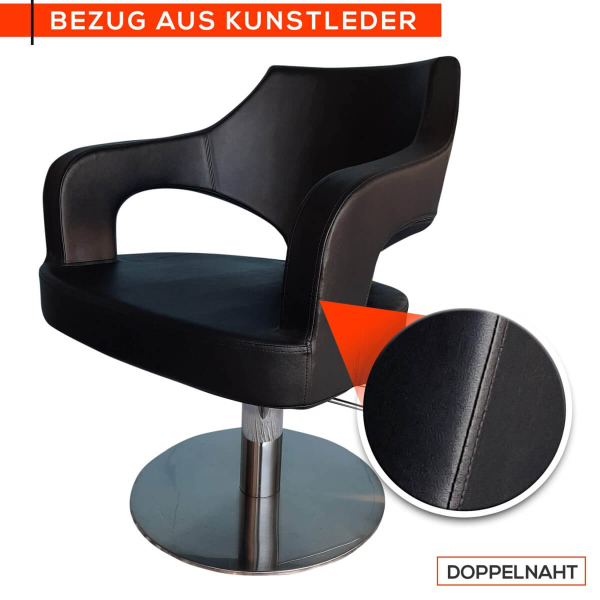 Friseurstuhl höhenverstellbar - Hydraulik und runde Bodenplatte aus Edelstahl, Friseursessel Design 12