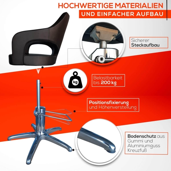 Friseurstuhl höhenverstellbar - Kreuzfuß aus Aluminiumguss, Friseursessel mit Hydraulik Design 12