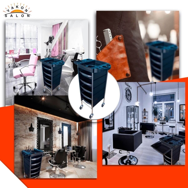 Trolley Arbeitswagen mit 5 Schubladen, Friseurwagen schwarz, Stapelboy, Rollwagen