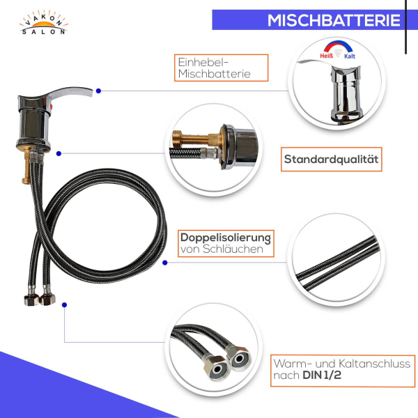 Einhebel Mischbatterie aus Messing für Waschbecken, Friseurarmatur für Waschsessel und Friseurwaschanlage