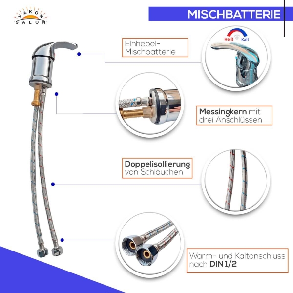 Einhebel-Mischbatterie Waschbecken, Friseurarmatur für Waschsessel und Friseurwaschanlage