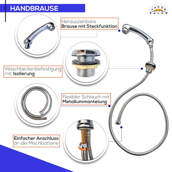 Einhebel-Mischbatterie Waschbecken, Friseurarmatur für Waschsessel und Friseurwaschanlage