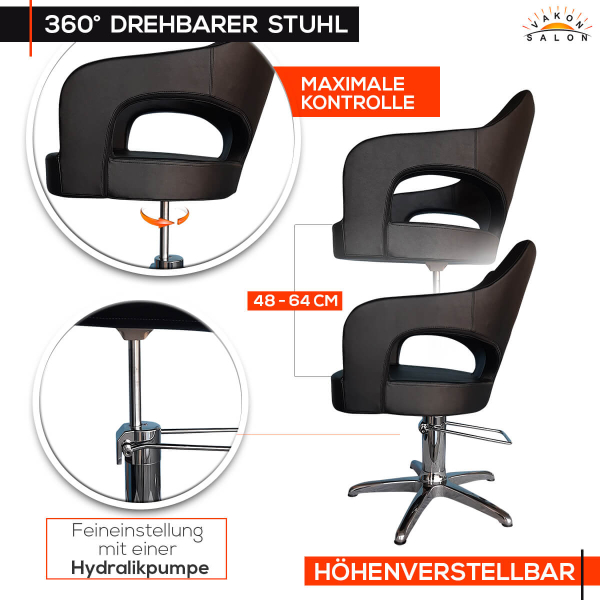 Friseurstuhl höhenverstellbar - Kreuzfuß aus Aluminiumguss, Friseursessel mit Hydraulik Design 12K