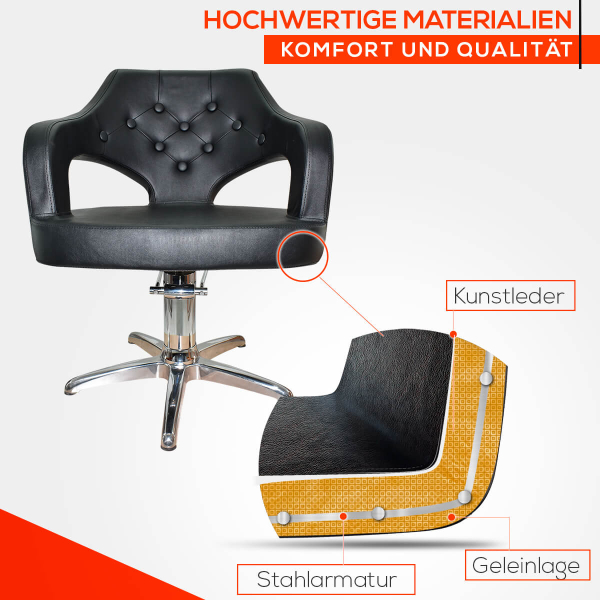 Friseurstuhl höhenverstellbar - Kreuzfuß aus Aluminiumguss, Friseursessel mit Hydraulik Design 12K