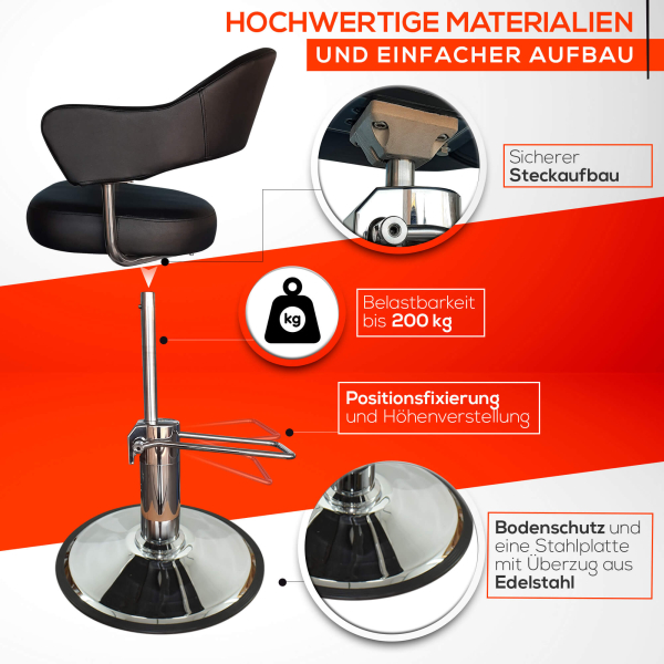 Friseurstuhl höhenverstellbar - Hydraulik und runde Bodenplatte ⌀ 60cm, Friseursessel Design 3