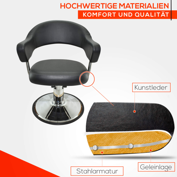 Friseurstuhl höhenverstellbar - Hydraulik und runde Bodenplatte ⌀ 60cm, Friseursessel Design 3