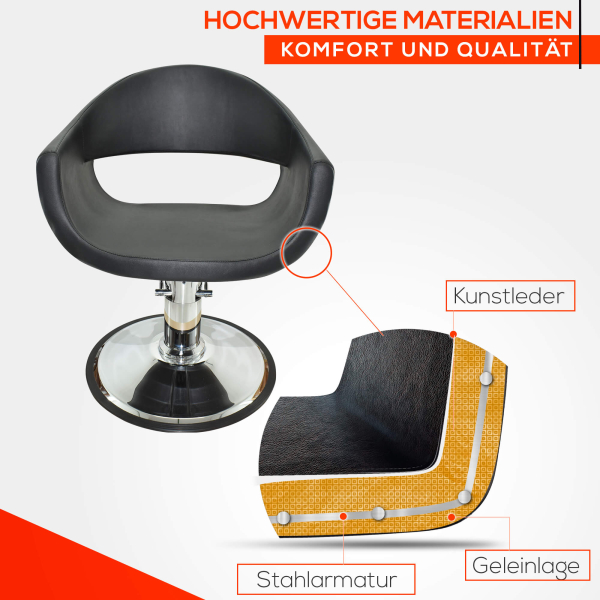 Friseurstuhl höhenverstellbar - Hydraulik und runde Bodenplatte ⌀ 60cm, Friseursessel Design 4