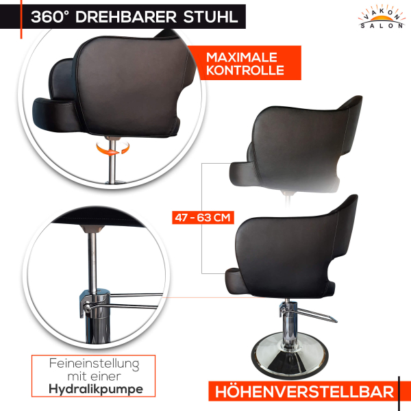 Friseurstuhl höhenverstellbar - Hydraulik und runde Bodenplatte ⌀ 60cm, Friseursessel Design 7