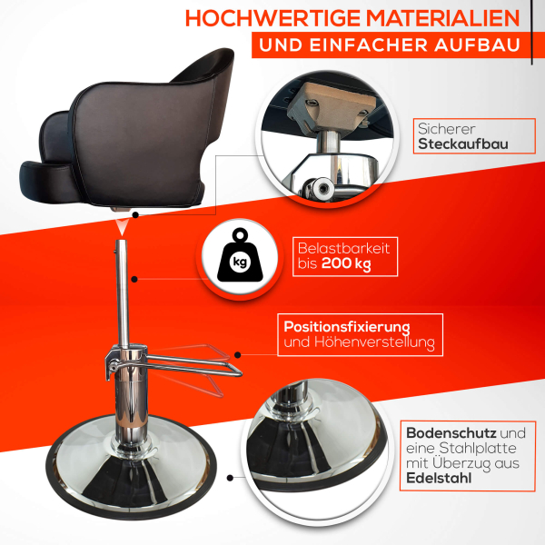 Friseurstuhl höhenverstellbar - Hydraulik und runde Bodenplatte ⌀ 60cm, Friseursessel Design 7