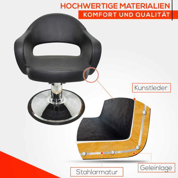 Friseurstuhl höhenverstellbar - Hydraulik und runde Bodenplatte ⌀ 60cm, Friseursessel Design 7