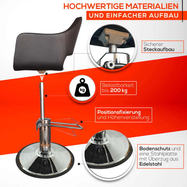Friseurstuhl höhenverstellbar - Hydraulik und runde Bodenplatte ⌀ 60cm, Friseursessel Design 8