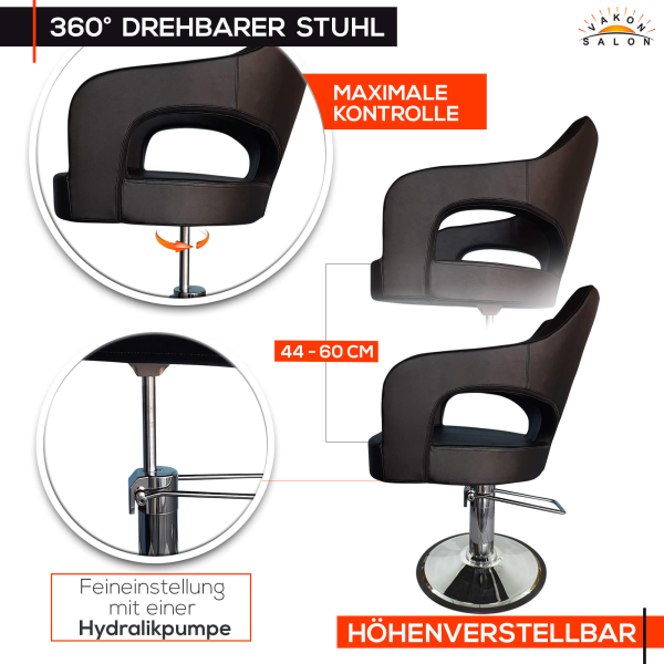 Friseurstuhl höhenverstellbar - Hydraulik und runde Bodenplatte ⌀ 60cm, Friseursessel Design 12K