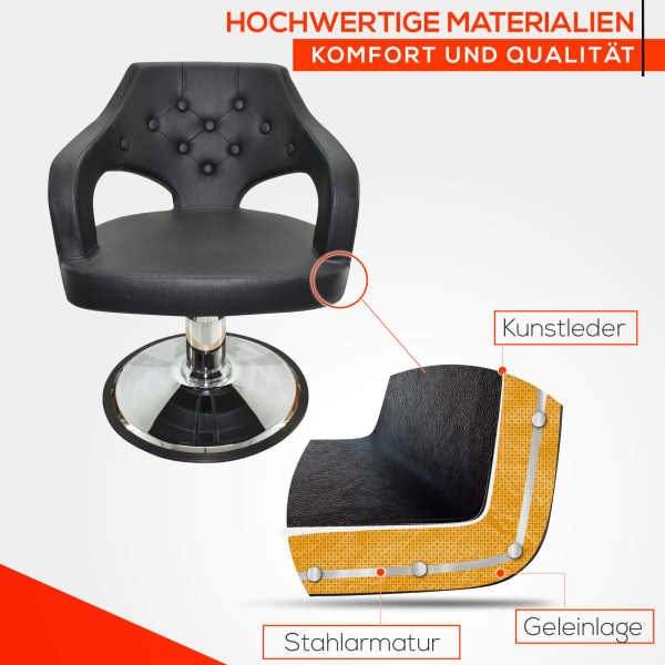 Friseurstuhl höhenverstellbar - Hydraulik und runde Bodenplatte ⌀ 60cm, Friseursessel Design 12K