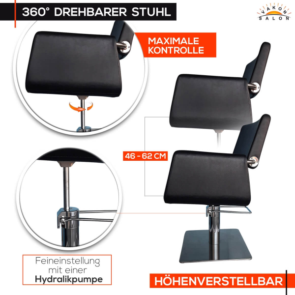 Friseurstuhl höhenverstellbar - Bodenplatte aus Edelstahl, Friseursessel, Friseureinrichtung Design 1