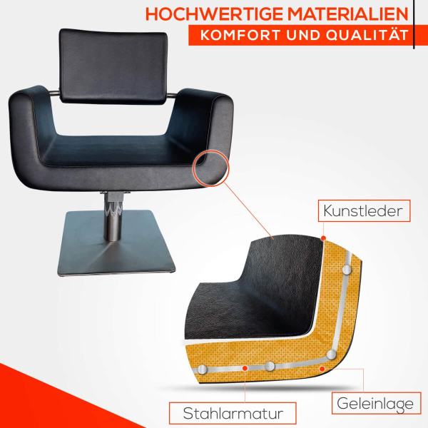 Friseurstuhl höhenverstellbar - Bodenplatte aus Edelstahl, Friseursessel, Friseureinrichtung Design 1