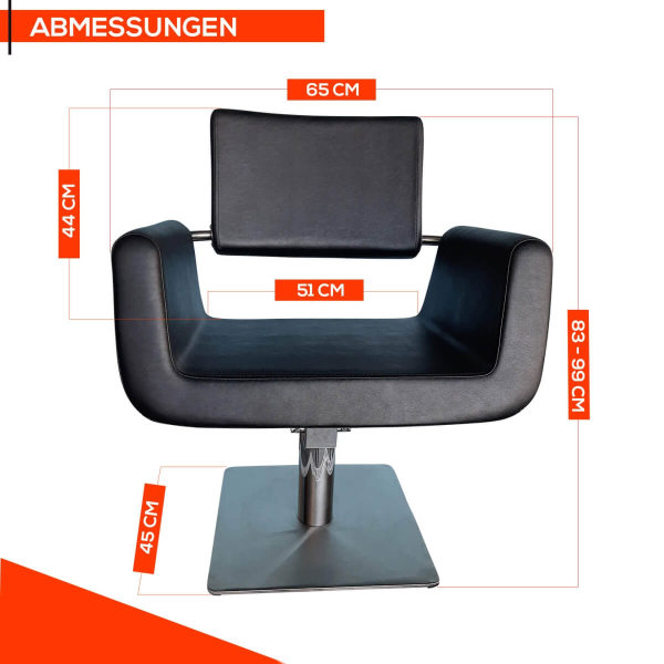 Friseurstuhl höhenverstellbar - Bodenplatte aus Edelstahl, Friseursessel, Friseureinrichtung Design 1