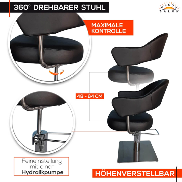 Friseurstuhl höhenverstellbar - Bodenplatte aus Edelstahl, Friseursessel, Friseureinrichtung Design 3