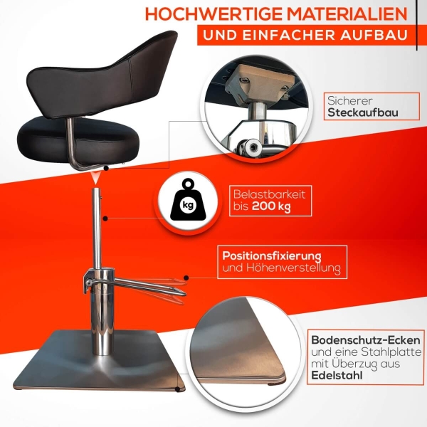 Friseurstuhl höhenverstellbar - Bodenplatte aus Edelstahl, Friseursessel, Friseureinrichtung Design 3