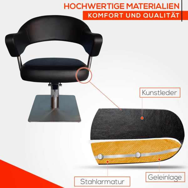 Friseurstuhl höhenverstellbar - Bodenplatte aus Edelstahl, Friseursessel, Friseureinrichtung Design 3