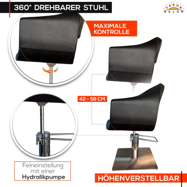 Friseurstuhl höhenverstellbar - Bodenplatte aus Edelstahl, Friseursessel, Friseureinrichtung Design 4