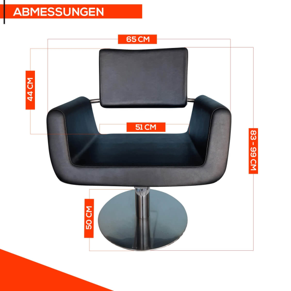 Friseurstuhl höhenverstellbar - Hydraulik und runde Bodenplatte aus Edelstahl, Friseursessel Design 1