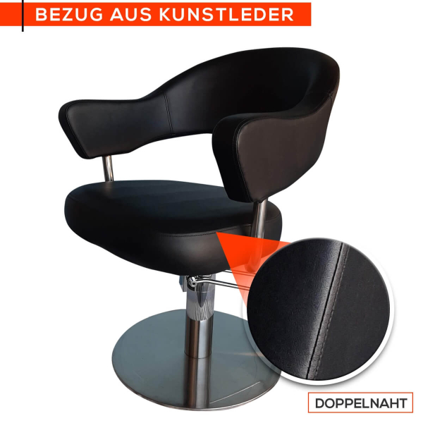 Friseurstuhl höhenverstellbar - Hydraulik und runde Bodenplatte aus Edelstahl, Friseursessel Design 3