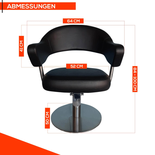 Friseurstuhl höhenverstellbar - Hydraulik und runde Bodenplatte aus Edelstahl, Friseursessel Design 3