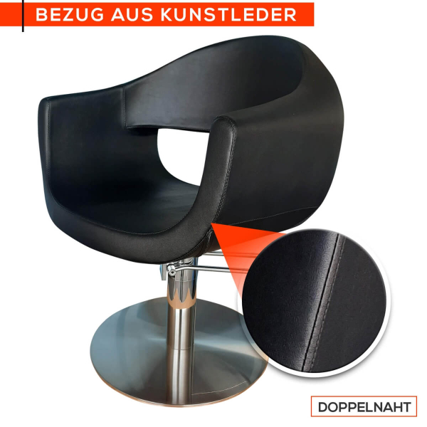 Friseurstuhl höhenverstellbar - Hydraulik und runde Bodenplatte aus Edelstahl, Friseursessel Design 4