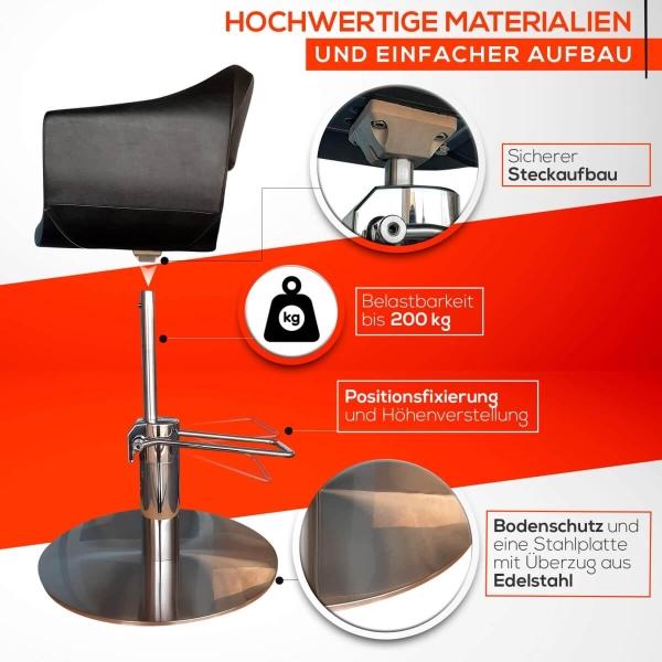 Friseurstuhl höhenverstellbar - Hydraulik und runde Bodenplatte aus Edelstahl, Friseursessel Design 4