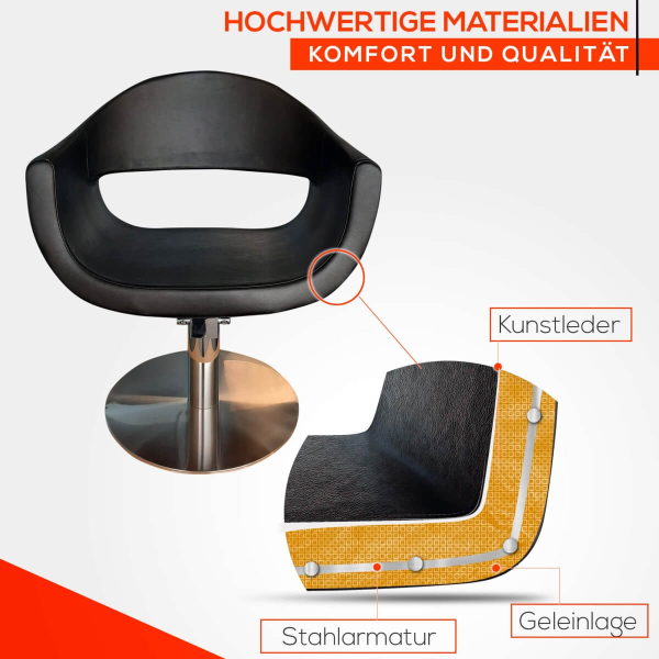 Friseurstuhl höhenverstellbar - Hydraulik und runde Bodenplatte aus Edelstahl, Friseursessel Design 4
