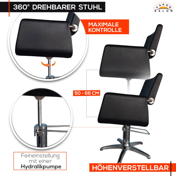 Friseurstuhl höhenverstellbar - Kreuzfuß aus Aluminiumguss, Friseursessel mit Hydraulik Design 1