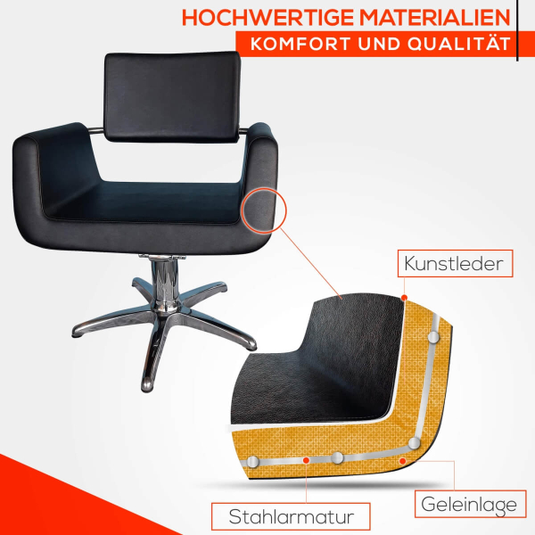 Friseurstuhl höhenverstellbar - Kreuzfuß aus Aluminiumguss, Friseursessel mit Hydraulik Design 1