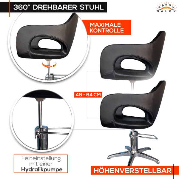 Friseurstuhl höhenverstellbar - Kreuzfuß aus Aluminiumguss, Friseursessel mit Hydraulik Design 2