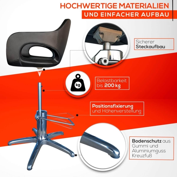 Friseurstuhl höhenverstellbar - Kreuzfuß aus Aluminiumguss, Friseursessel mit Hydraulik Design 2
