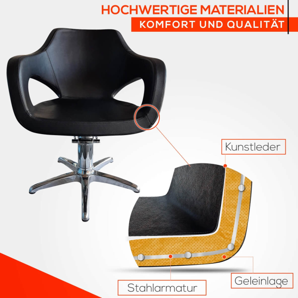 Friseurstuhl höhenverstellbar - Kreuzfuß aus Aluminiumguss, Friseursessel mit Hydraulik Design 2