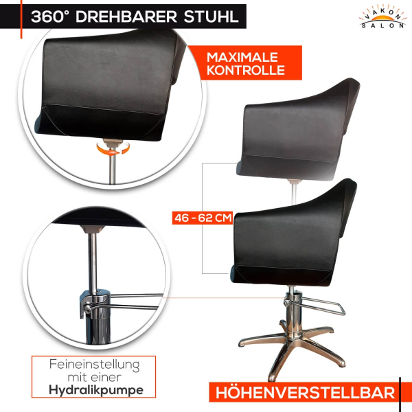 Friseurstuhl höhenverstellbar - Kreuzfuß aus Aluminiumguss, Friseursessel mit Hydraulik Design 4